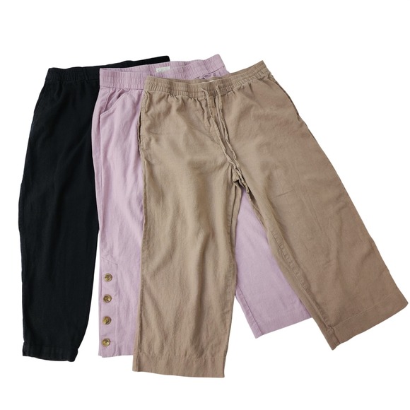 Lands' End Pants - Lands End Linen Blend Pants Bundle 3 Pairs Black Lavender Tan Womens Size Medium